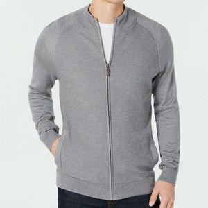 Club Room Mens Silver Textured Zip Up Cardigan